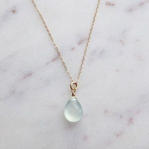 HunterandTrove Aqua Chalcedony Gemstone Necklace with 14K Gold-Fill Chain